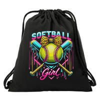 Softball Player Girl Ice Cream Softball Drip Drawstring Bag