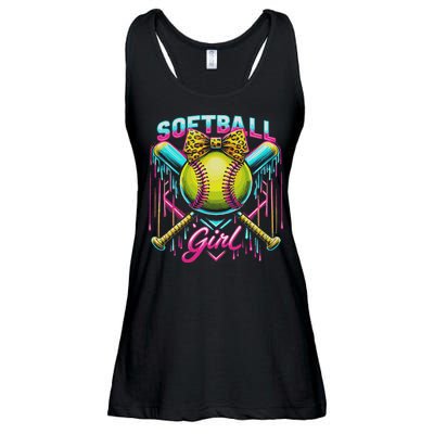 Softball Player Girl Ice Cream Softball Drip Ladies Essential Flowy Tank