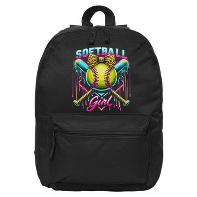 Softball Player Girl Ice Cream Softball Drip 16 in Basic Backpack