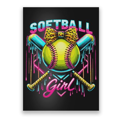 Softball Player Girl Ice Cream Softball Drip Poster