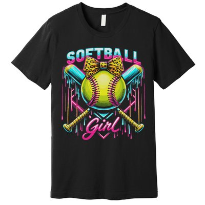 Softball Player Girl Ice Cream Softball Drip Premium T-Shirt