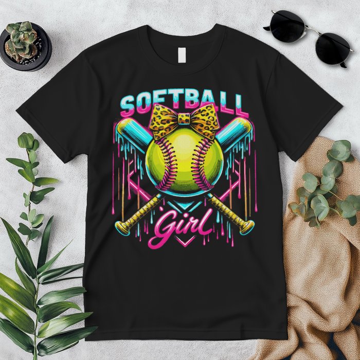 Softball Player Girl Ice Cream Softball Drip Premium T-Shirt