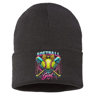 Softball Player Girl Ice Cream Softball Drip Sustainable Knit Beanie
