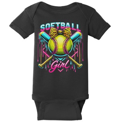 Softball Player Girl Ice Cream Softball Drip Baby Bodysuit