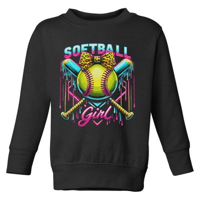 Softball Player Girl Ice Cream Softball Drip Toddler Sweatshirt