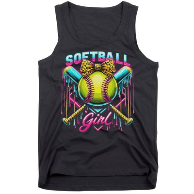 Softball Player Girl Ice Cream Softball Drip Tank Top