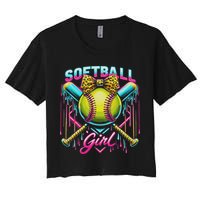 Softball Player Girl Ice Cream Softball Drip Crop Top