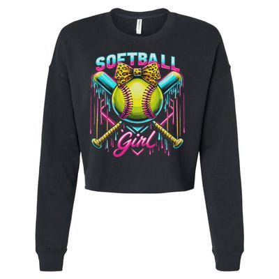 Softball Player Girl Ice Cream Softball Drip Cropped Pullover Crew