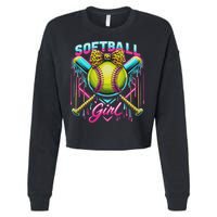 Softball Player Girl Ice Cream Softball Drip Cropped Pullover Crew