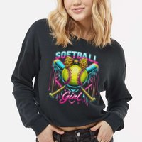 Softball Player Girl Ice Cream Softball Drip Cropped Pullover Crew