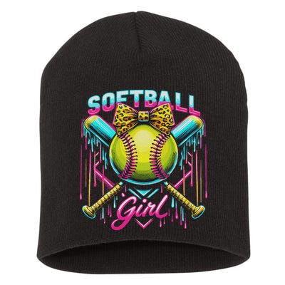 Softball Player Girl Ice Cream Softball Drip Short Acrylic Beanie