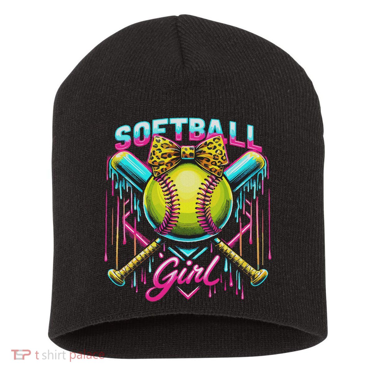 Softball Player Girl Ice Cream Softball Drip Short Acrylic Beanie