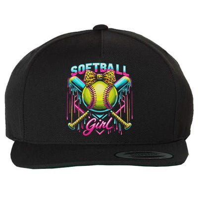 Softball Player Girl Ice Cream Softball Drip Wool Snapback Cap