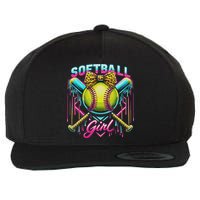 Softball Player Girl Ice Cream Softball Drip Wool Snapback Cap
