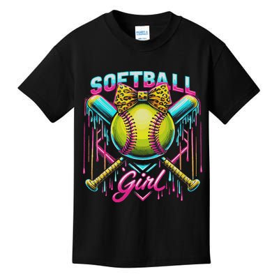 Softball Player Girl Ice Cream Softball Drip Kids T-Shirt