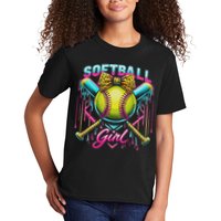 Softball Player Girl Ice Cream Softball Drip Kids T-Shirt