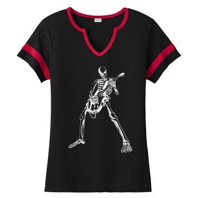 Skeleton Playing Guitar Ladies Halftime Notch Neck Tee