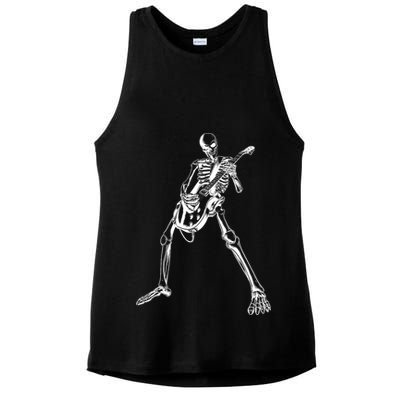 Skeleton Playing Guitar Ladies PosiCharge Tri-Blend Wicking Tank