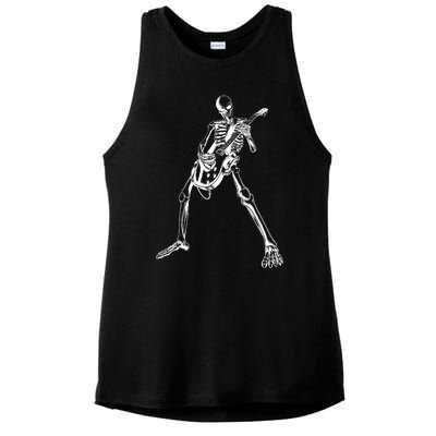 Skeleton Playing Guitar Ladies PosiCharge Tri-Blend Wicking Tank