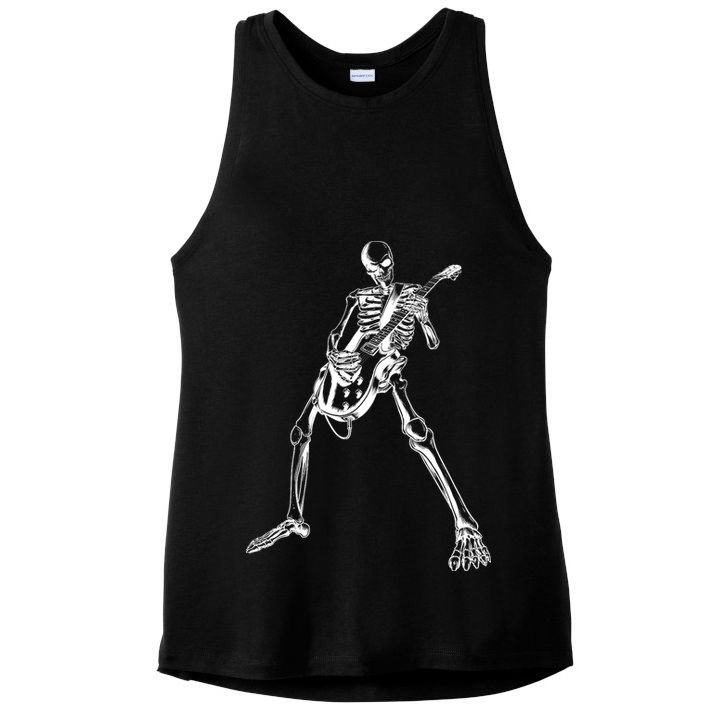 Skeleton Playing Guitar Ladies PosiCharge Tri-Blend Wicking Tank