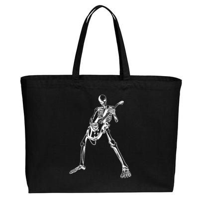 Skeleton Playing Guitar Cotton Canvas Jumbo Tote