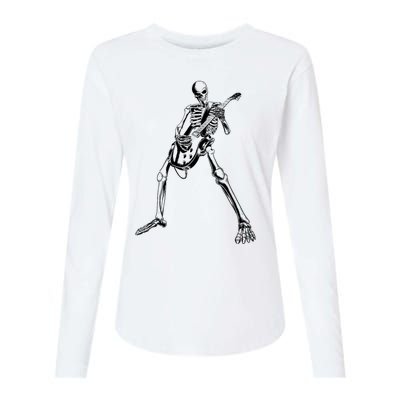 Skeleton Playing Guitar Womens Cotton Relaxed Long Sleeve T-Shirt