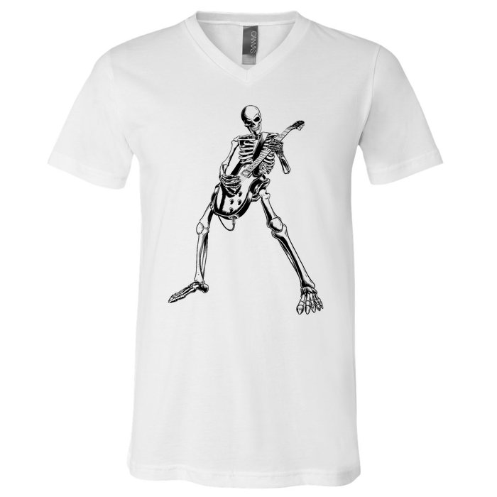 Skeleton Playing Guitar V-Neck T-Shirt