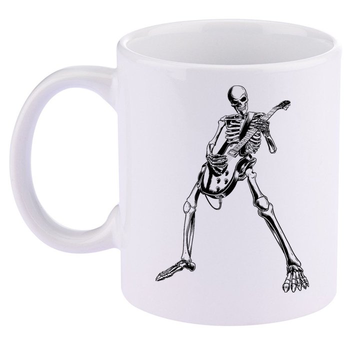 Skeleton Playing Guitar 11oz C Handle Ceramic Mug