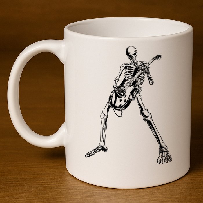 Skeleton Playing Guitar 11oz C Handle Ceramic Mug