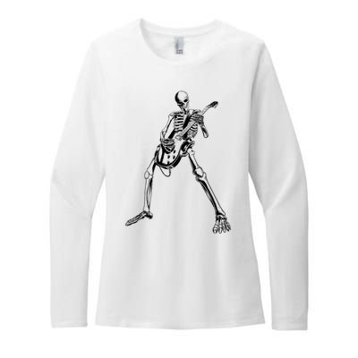 Skeleton Playing Guitar Womens CVC Long Sleeve Shirt