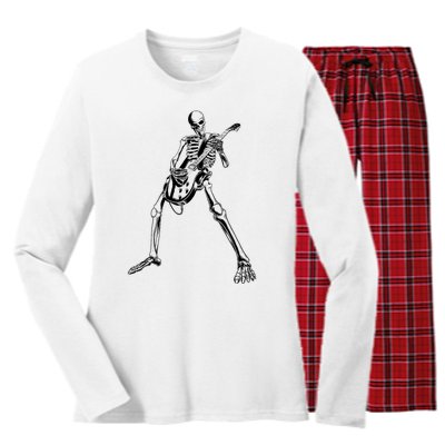 Skeleton Playing Guitar Women's Long Sleeve Flannel Pajama Set 