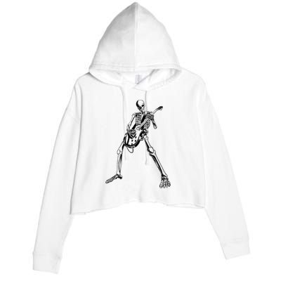 Skeleton Playing Guitar Crop Fleece Hoodie