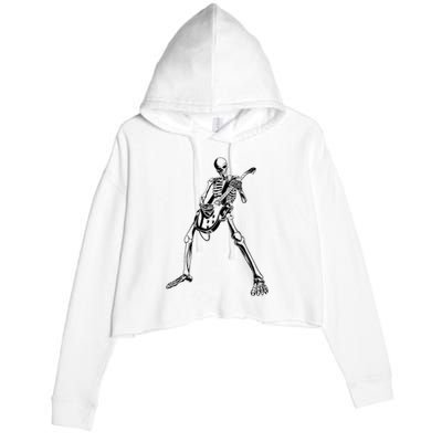 Skeleton Playing Guitar Crop Fleece Hoodie