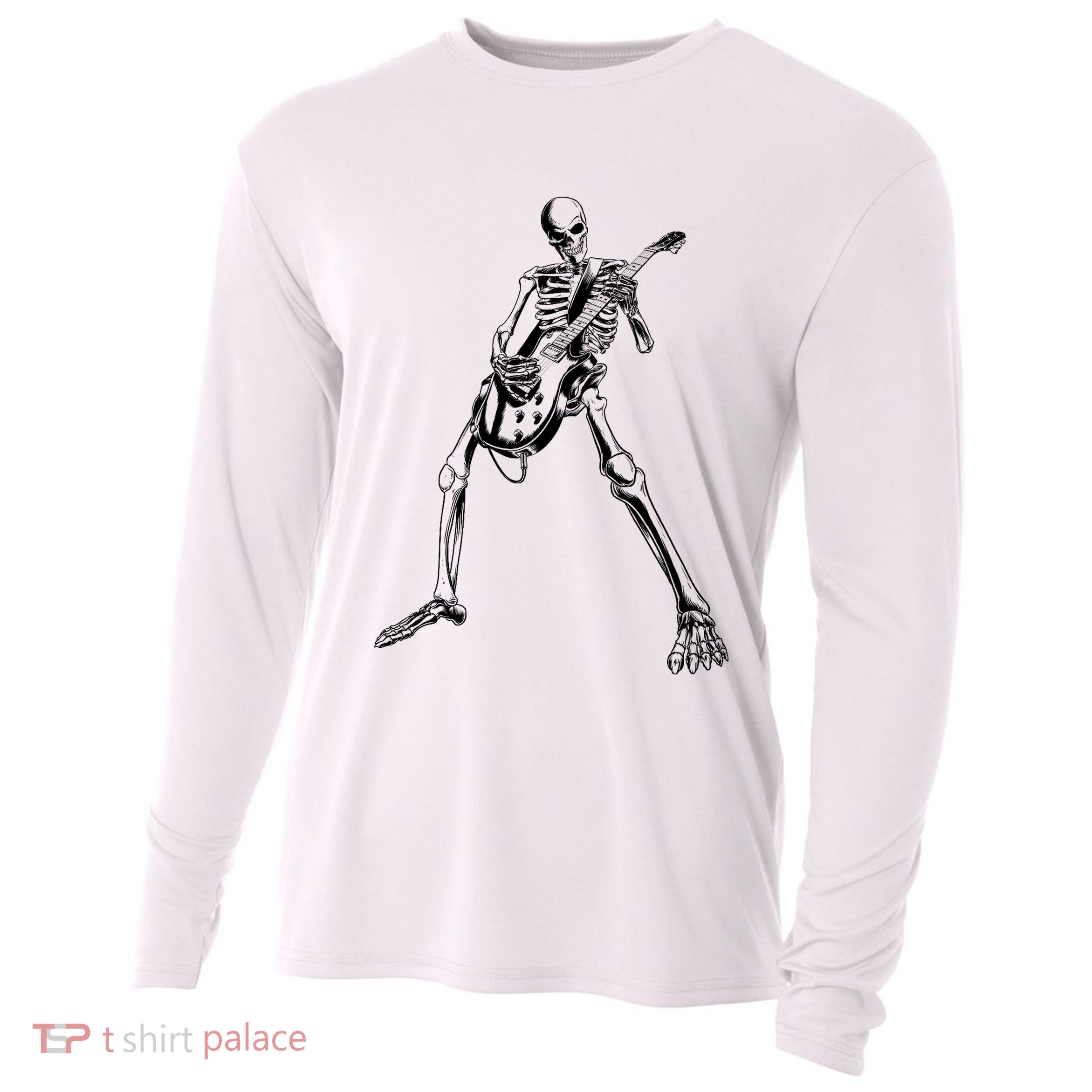 Skeleton Playing Guitar Cooling Performance Long Sleeve Crew