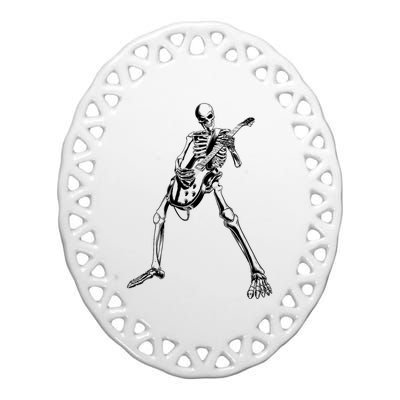 Skeleton Playing Guitar Ceramic Oval Ornament