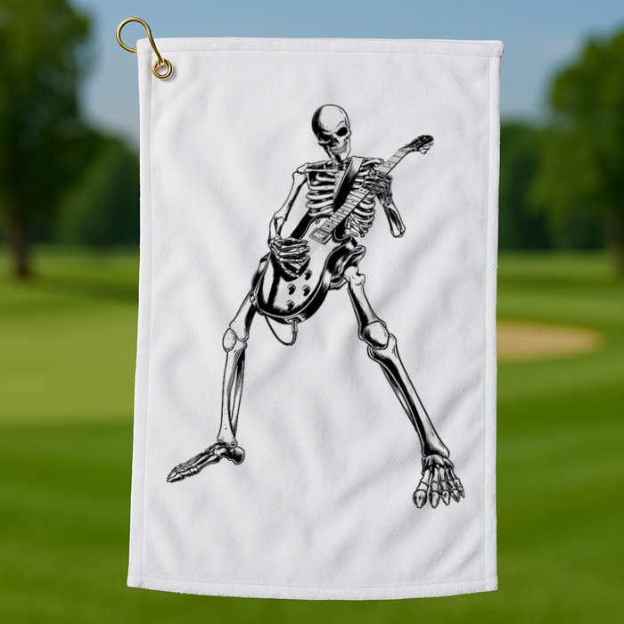Skeleton Playing Guitar Golf Towel