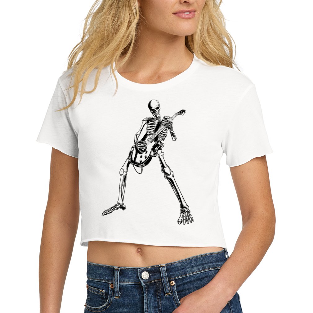 Skeleton Playing Guitar Crop Top