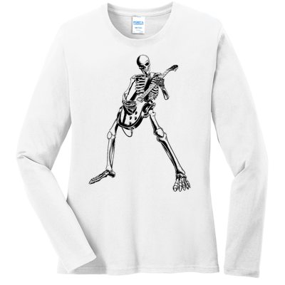 Skeleton Playing Guitar Ladies Long Sleeve Shirt