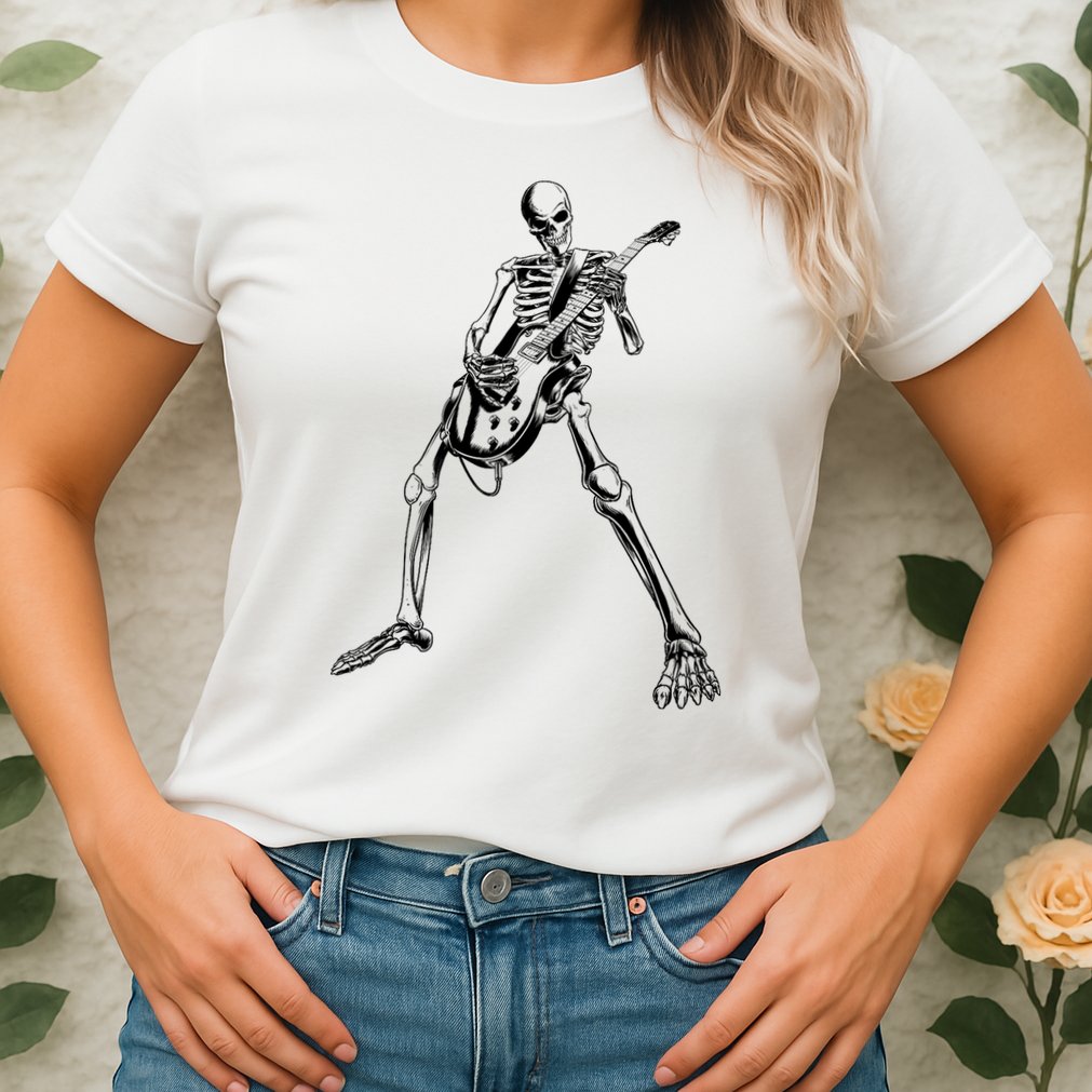 Skeleton Playing Guitar Womens T-Shirt