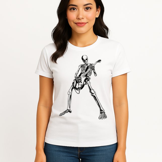 Skeleton Playing Guitar Womens T-Shirt