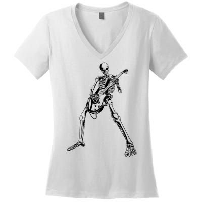 Skeleton Playing Guitar Women's V-Neck T-Shirt