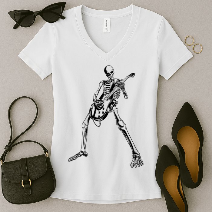 Skeleton Playing Guitar Women's V-Neck T-Shirt