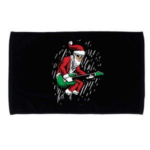 Santa Playing Guitar Christmas Pajama Musician Guitarist Microfiber Hand Towel