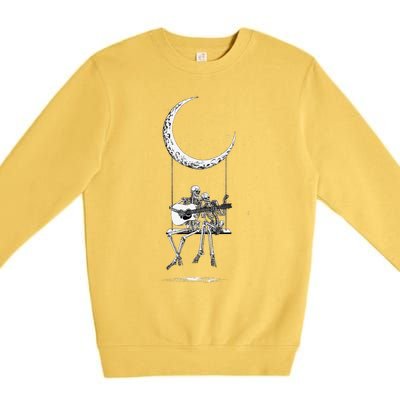 Skeleton Playing Guitar Graphic Band Tees Rock And Roll Moon Premium Crewneck Sweatshirt