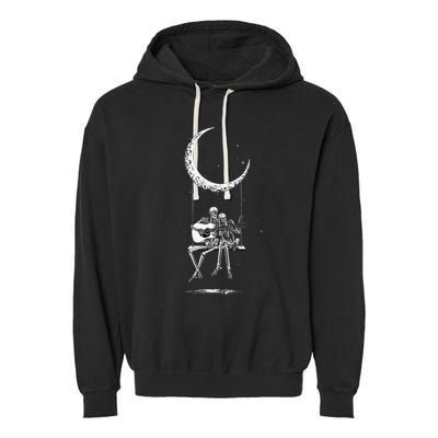 Skeleton Playing Guitar Graphic Band Tees Rock And Roll Moon Garment-Dyed Fleece Hoodie