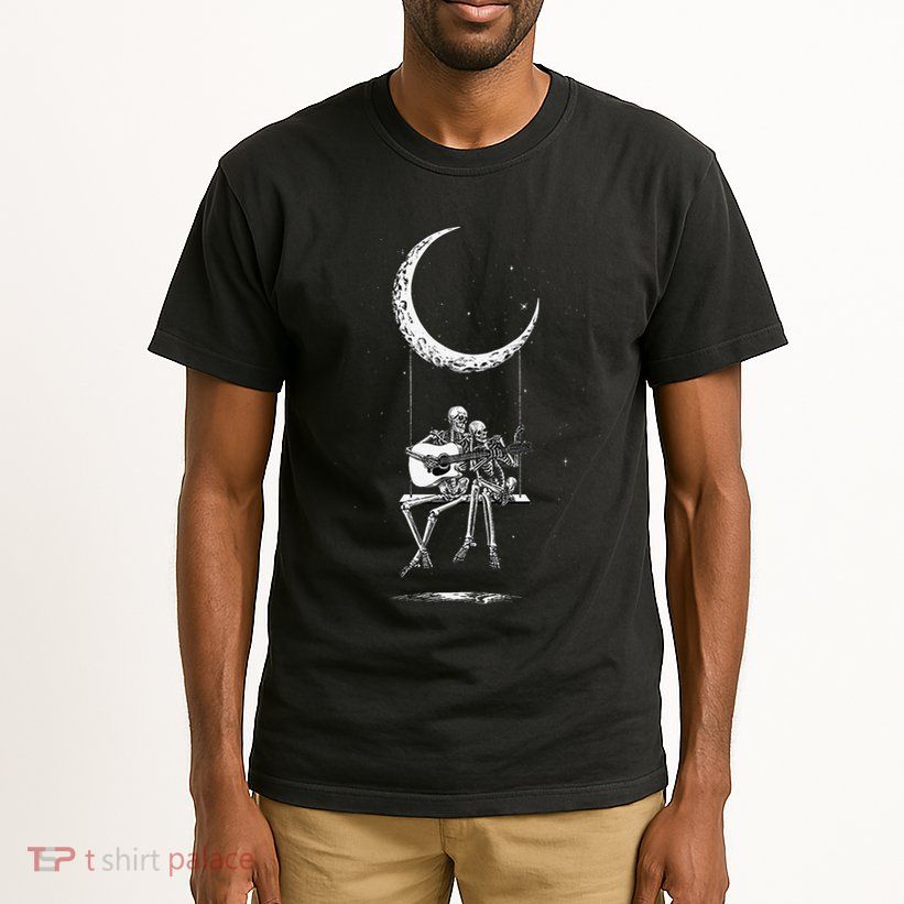 Skeleton Playing Guitar Graphic Band Tees Rock And Roll Moon Tall T-Shirt
