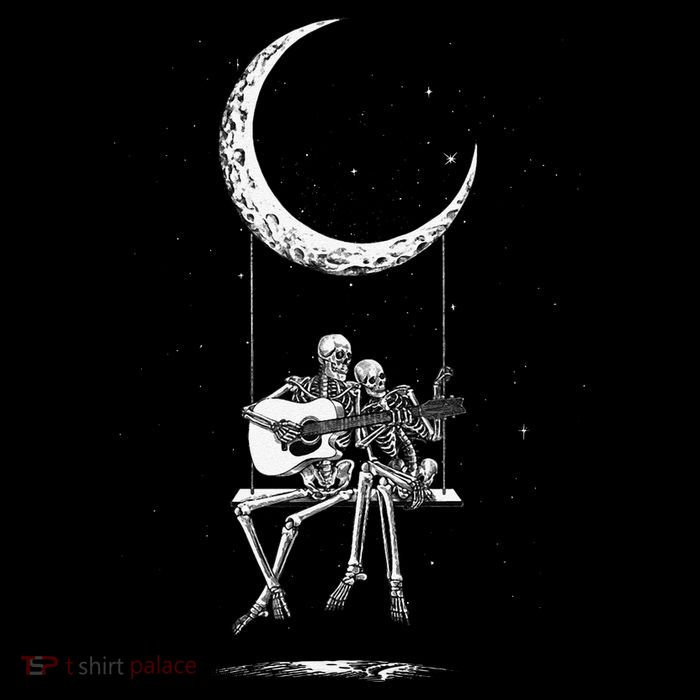 Skeleton Playing Guitar Graphic Band Tees Rock And Roll Moon Flatbill Hat