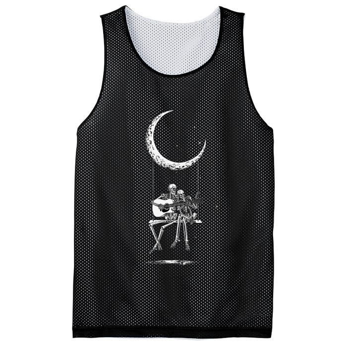 Skeleton Playing Guitar Graphic Band Tees Rock And Roll Moon Mesh Reversible Basketball Jersey Tank