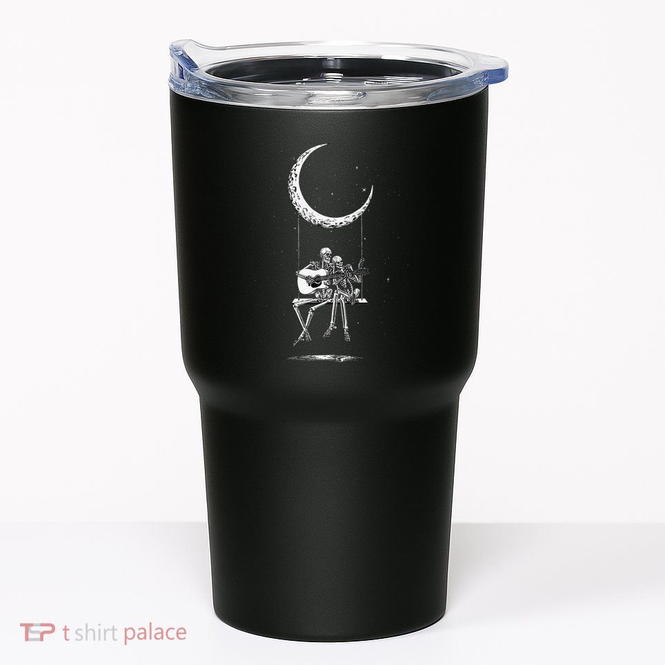 Skeleton Playing Guitar Graphic Band Tees Rock And Roll Moon Tumbler