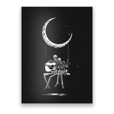 Skeleton Playing Guitar Graphic Band Tees Rock And Roll Moon Poster